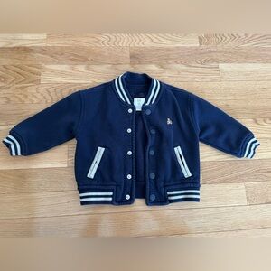 Baby Gap Navy Blue Varsity Jacket with Stripe Trim